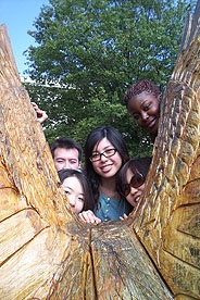 Students by the AU Eagle statue.
